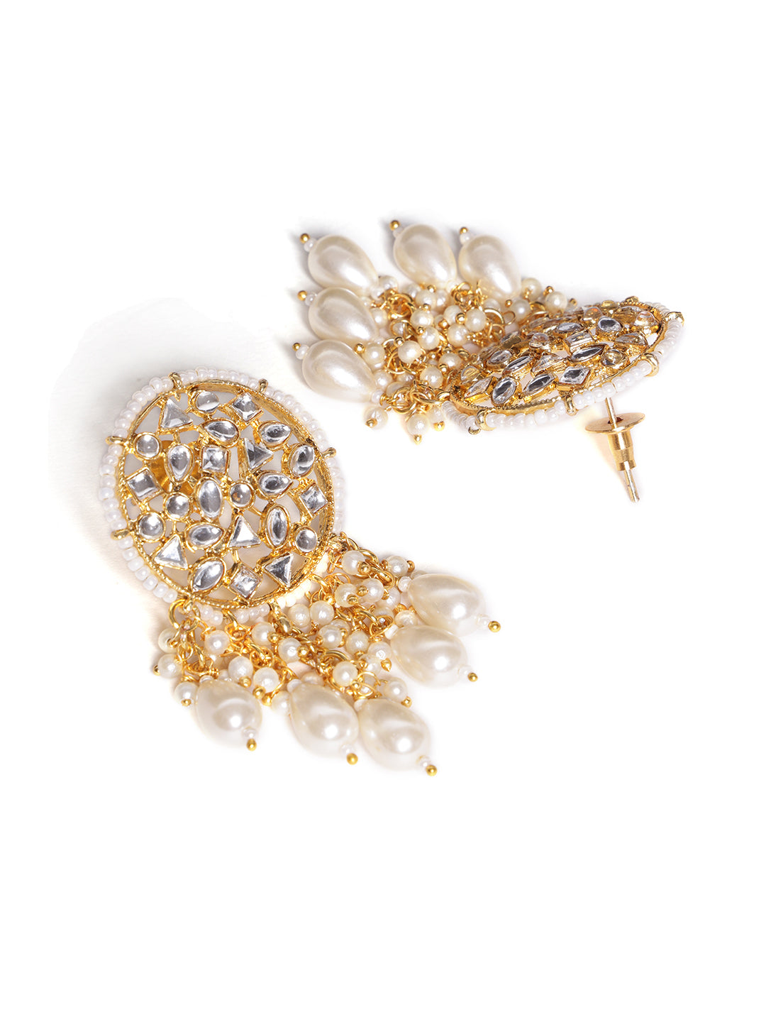 Gold Plated Kundan Contemporary Drop Earrings