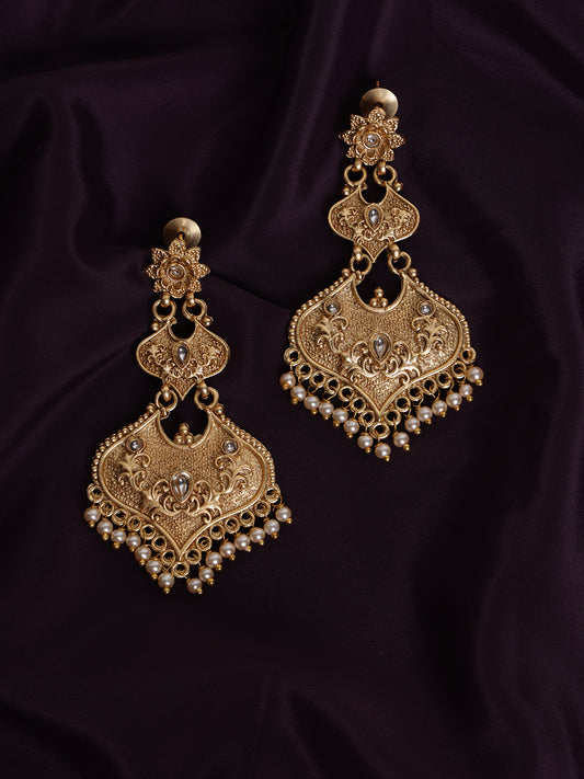 Gold Plated Kundan Contemporary Drop Earrings