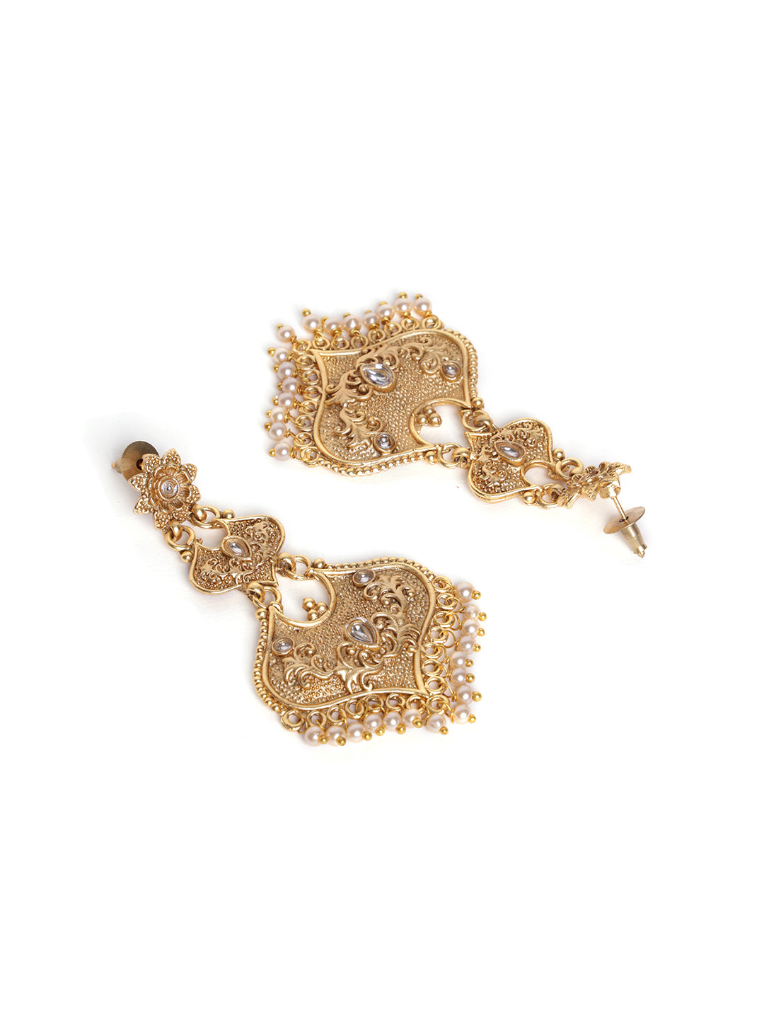 Gold Plated Kundan Contemporary Drop Earrings