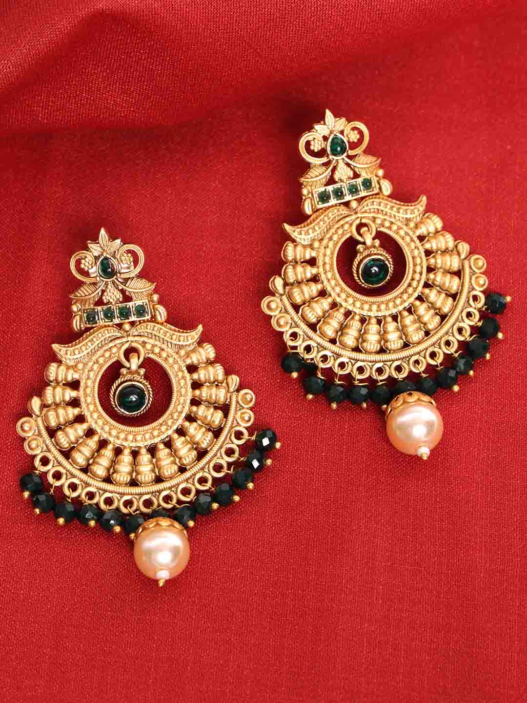 Gold Plated Beaded Contemporary Drop Earrings