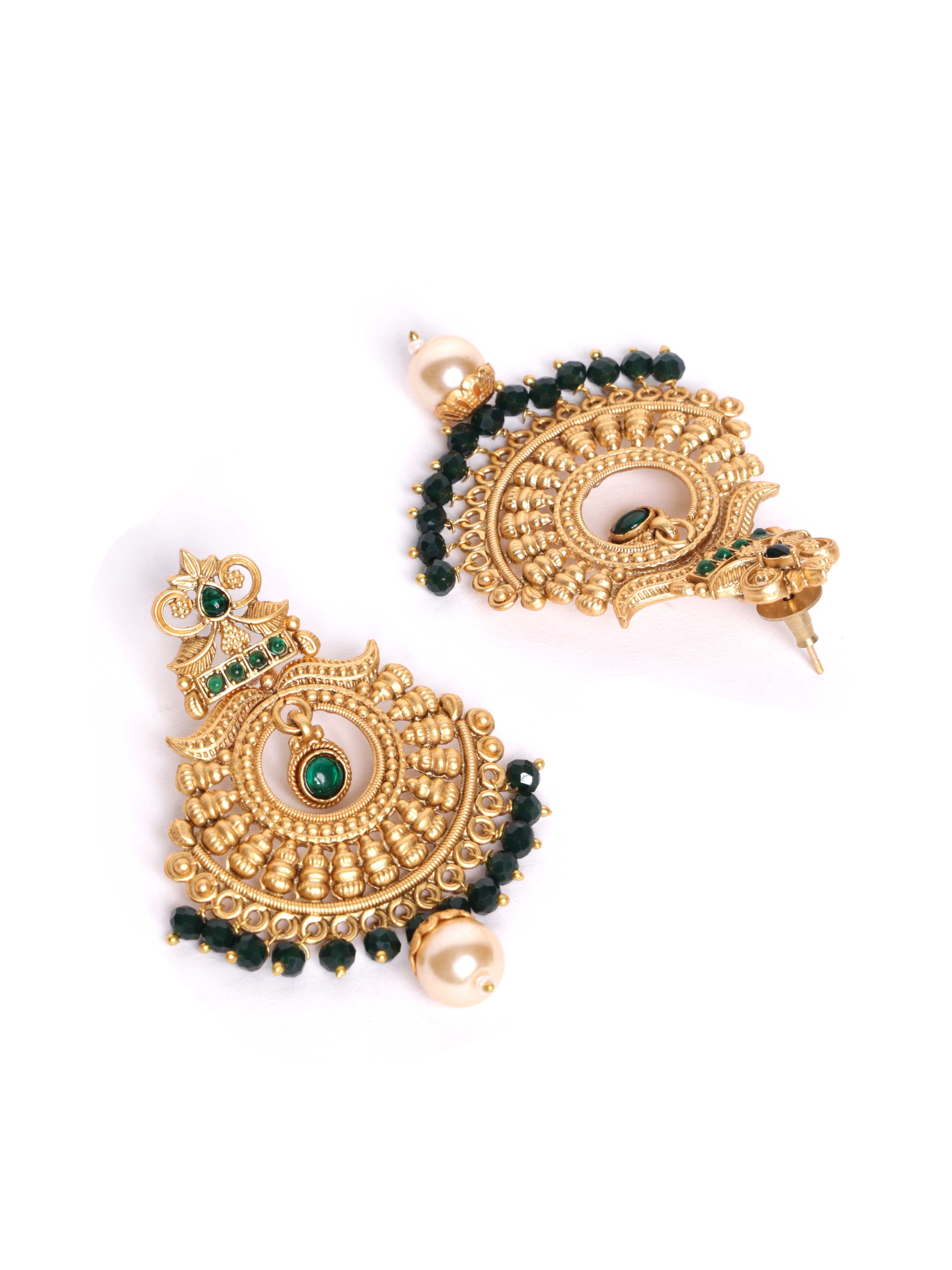 Gold Plated Beaded Contemporary Drop Earrings