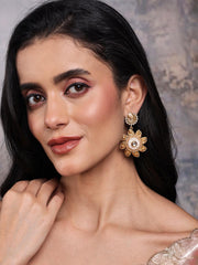 Gold Plated Kundan Contemporary Drop Earrings