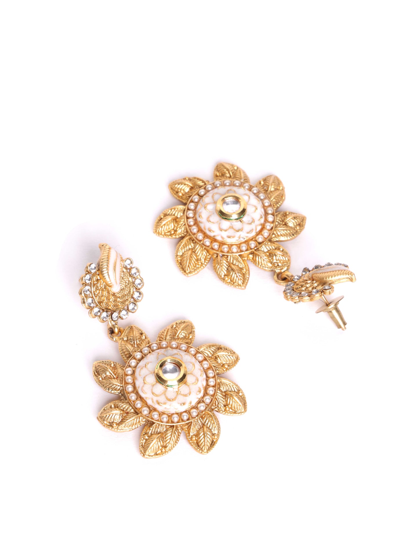 Gold Plated Kundan Contemporary Drop Earrings