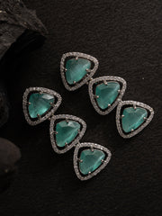 Silver -Plated Stones Studded Triangular Shaped Drop Earrings