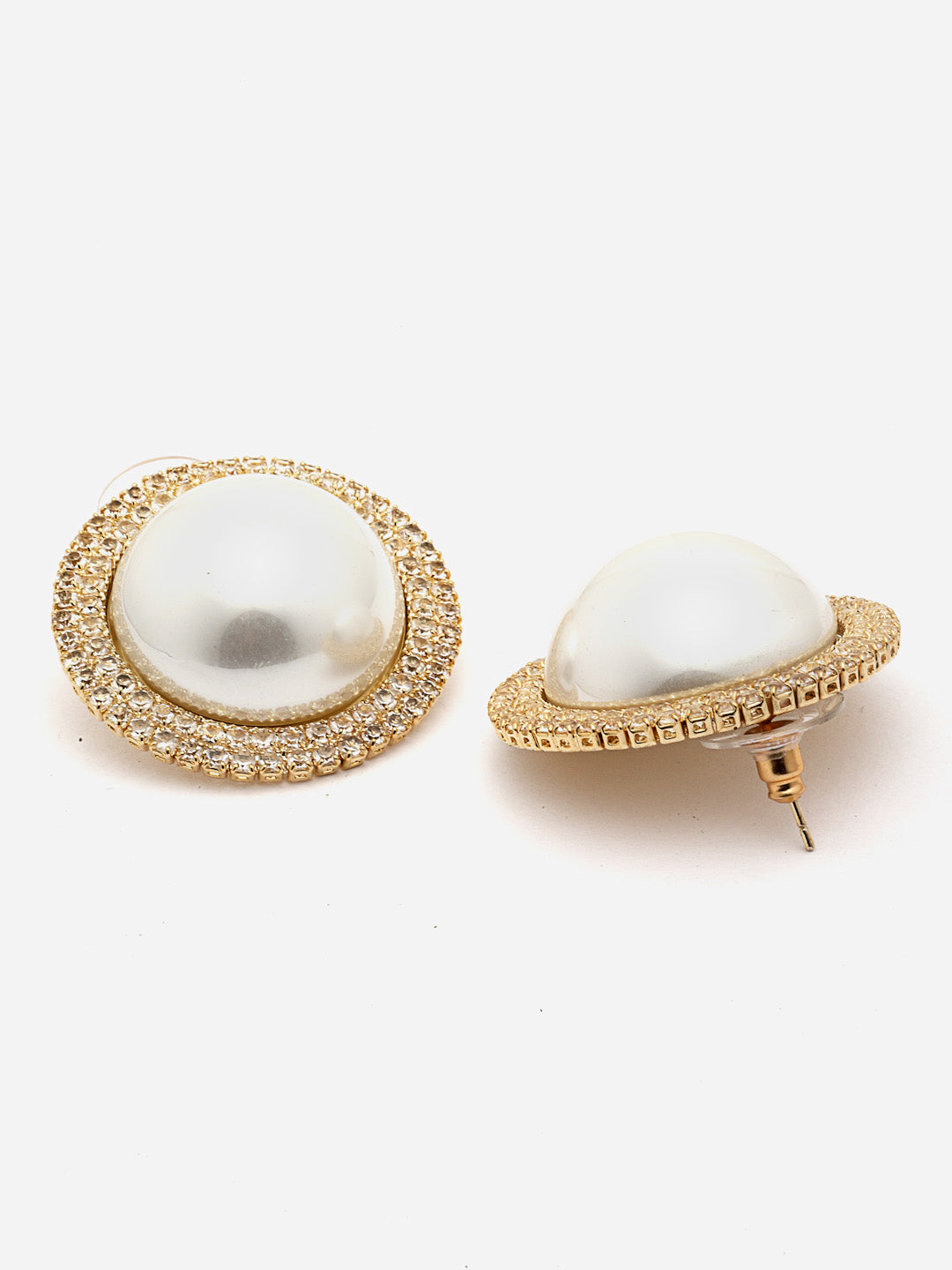 Gold-Plated Pearl & CZ Stone Srudded Circular Studs