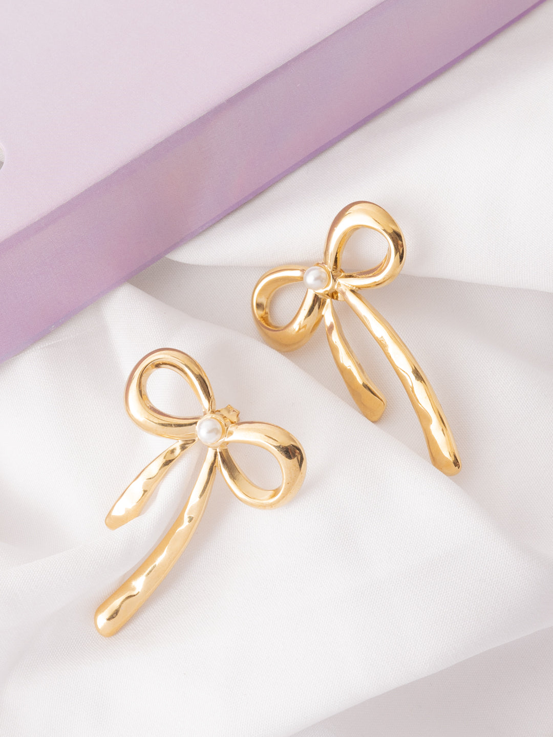 Gold-Plated Bow Shaped Drop Earrings