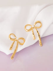Gold-Plated Bow Shaped Drop Earrings