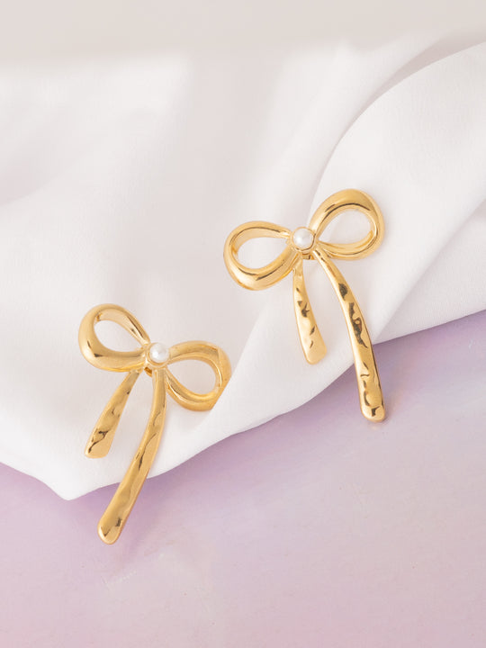 Gold-Plated Bow Shaped Drop Earrings