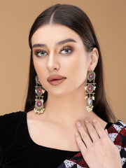 Silver-Plated Beaded Circular Shaped Oxidised Drop Earrings