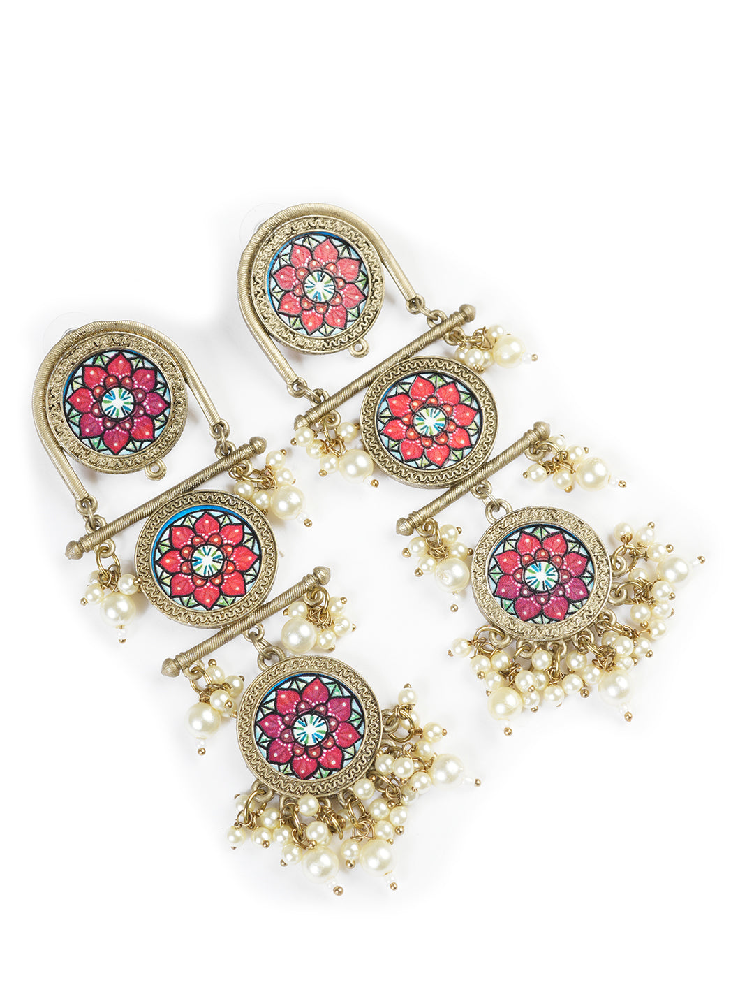 Silver-Plated Beaded Circular Shaped Oxidised Drop Earrings