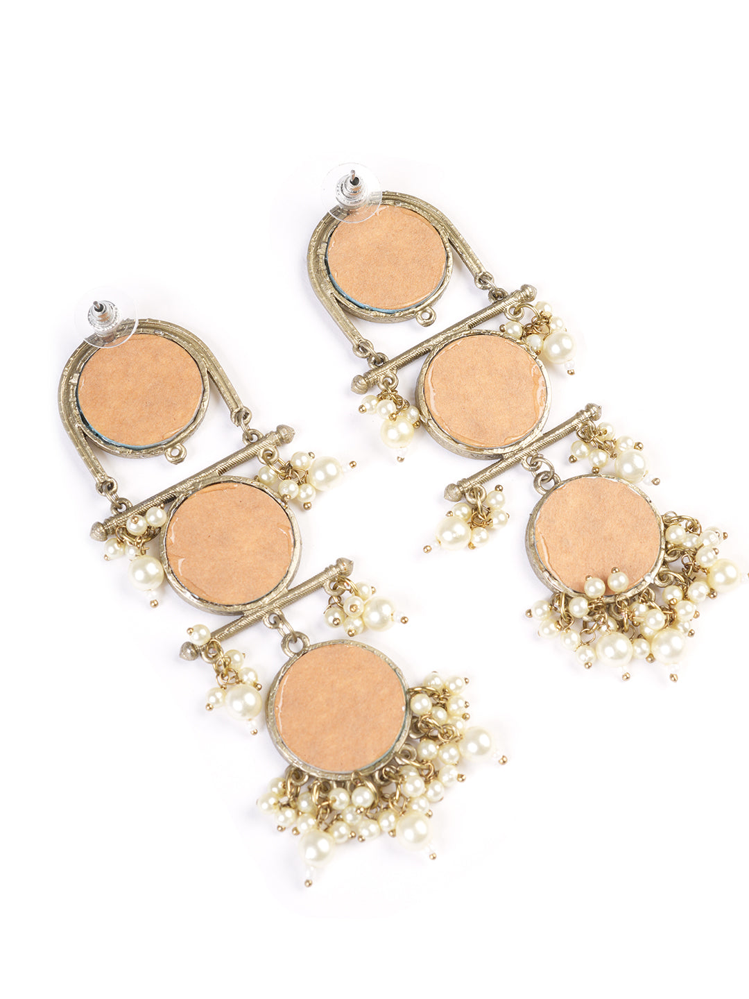 Silver-Plated Beaded Circular Shaped Oxidised Drop Earrings