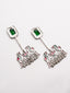 Silver-Plated Artifical Stones Studded Contemporary Shaped Oxidised Drop Earrings