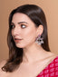 Silver Plated Stones Studded And Beaded Contemporary Oxidized Drop Earrings