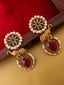Gold-Plated Stones Studded And Beaded Contemporary Shaped Drop Earrings