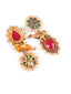 Gold-Plated Stones Studded And Beaded Contemporary Shaped Drop Earrings