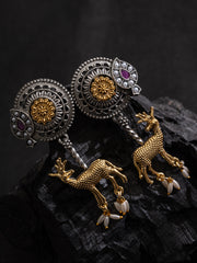 Silver-Plated Artificial Beaded Animal Shaped Oxidised Drop Earrings