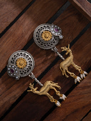Silver-Plated Artificial Beaded Animal Shaped Oxidised Drop Earrings