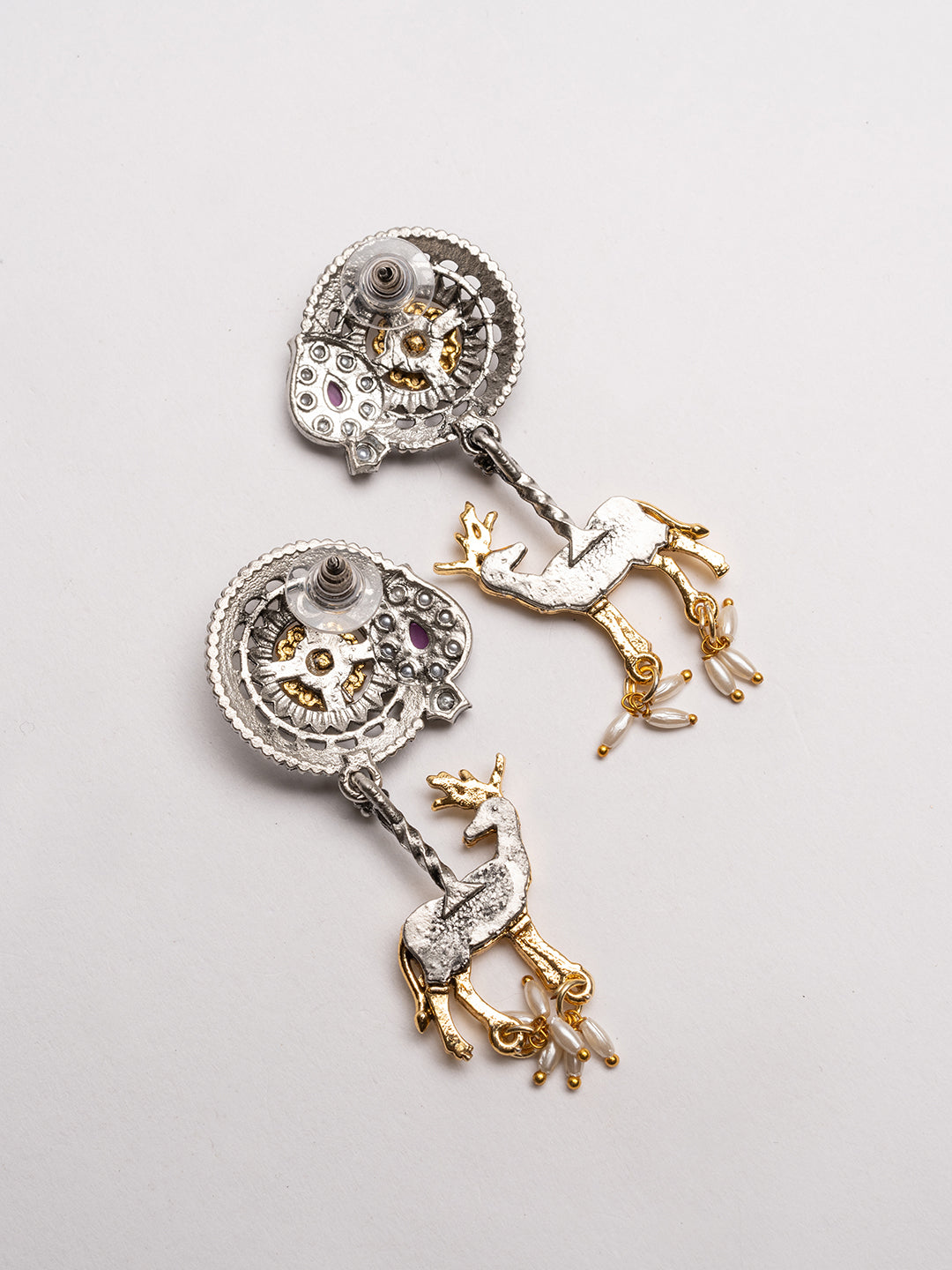 Silver-Plated Artificial Beaded Animal Shaped Oxidised Drop Earrings