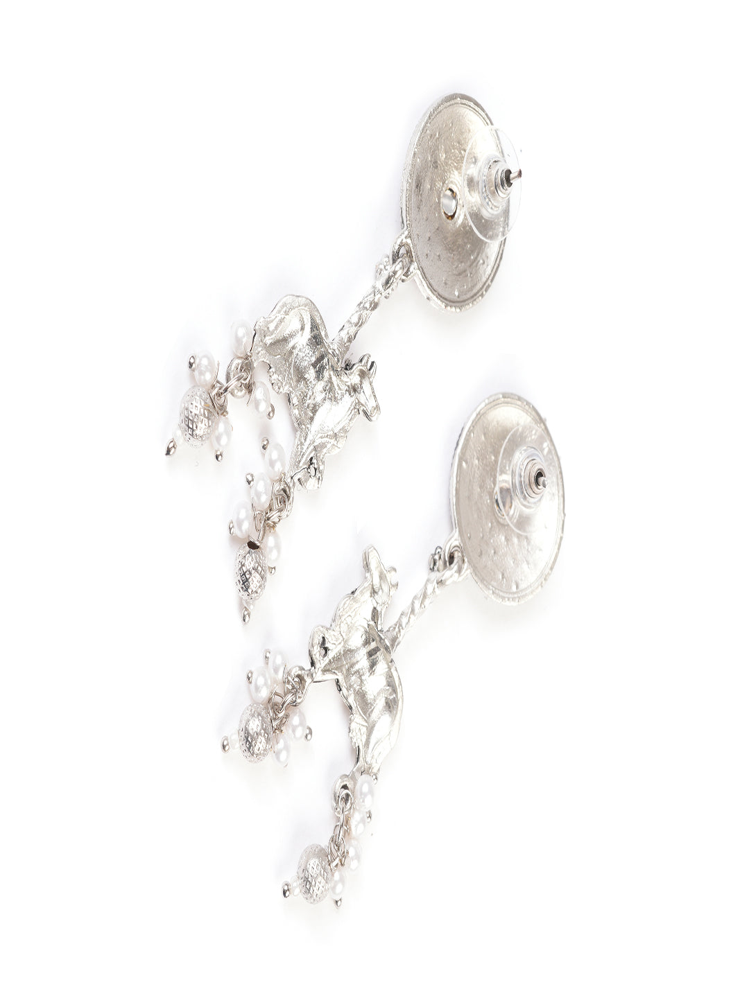 Silver-Plated Artifical Beaded Animal Shaped Oxidised Drop Earrings
