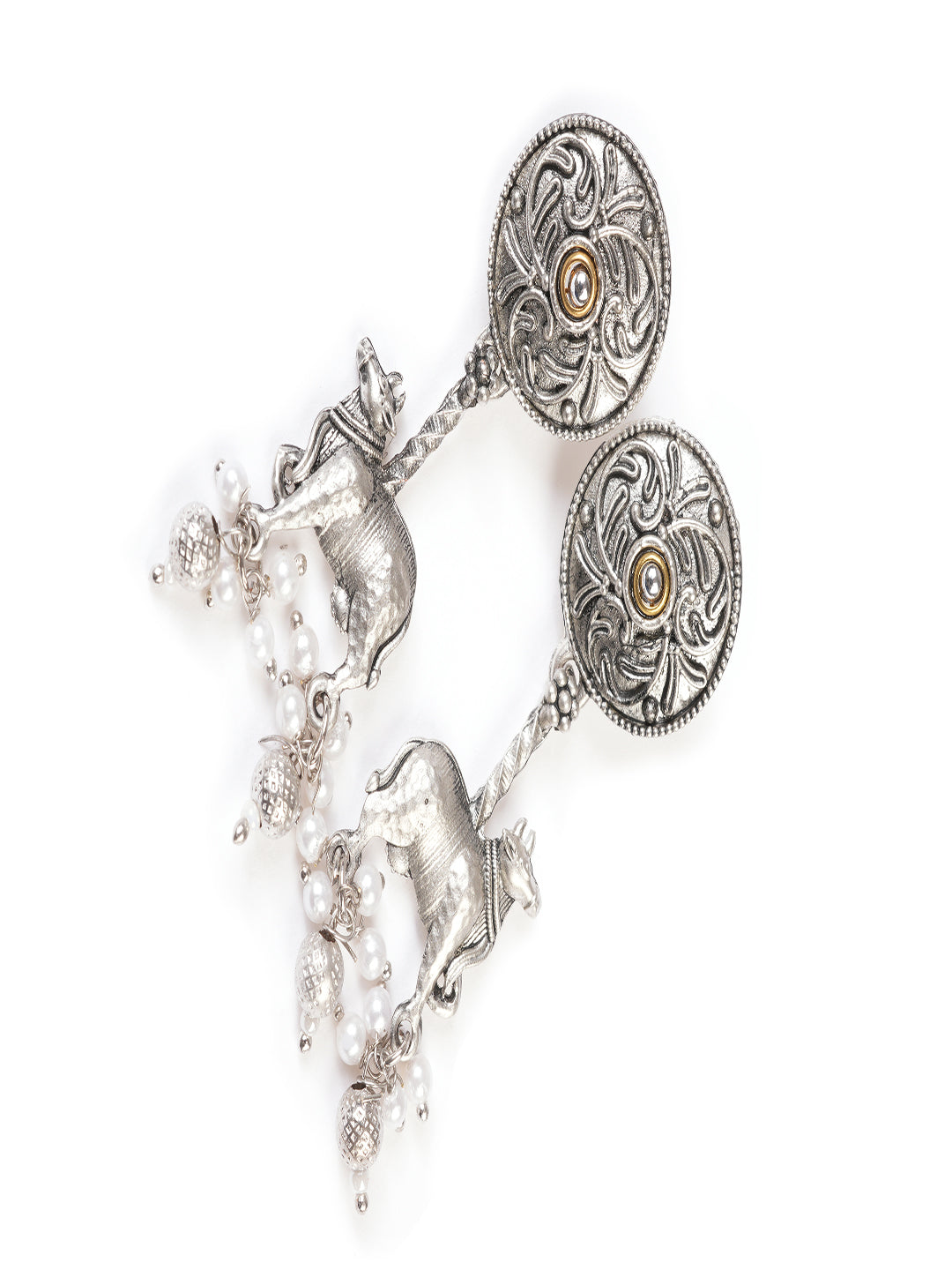 Silver-Plated Artifical Beaded Animal Shaped Oxidised Drop Earrings