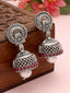 Silver-Plated Dome Shaped Pearls & Stone Studded Oxidised Jhumkas