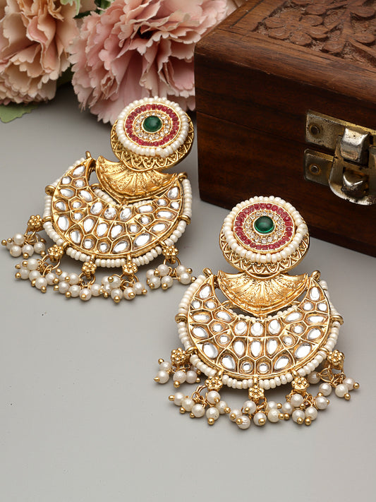 Gold-Plated Kundan Studded Contemporary Chandbalis