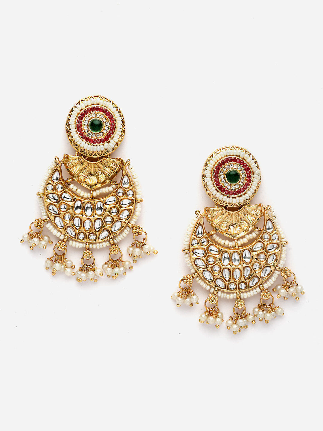 Gold-Plated Kundan Studded Contemporary Chandbalis