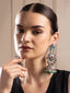 Silver-Plated Stones Studded And Beaded Contemporary Oxidised Drop Earrings