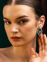 Silver-Plated Artificial Stones Studded & Beaded Teardrop Shaped Drop Earrings