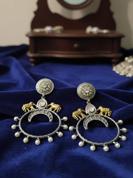 Women Gold Plated Elephant Shaped Drop Earrings