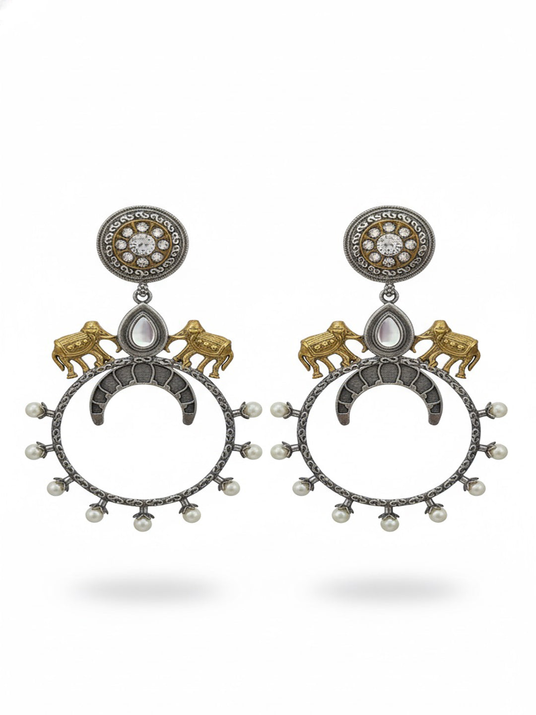 Women Gold Plated Elephant Shaped Drop Earrings
