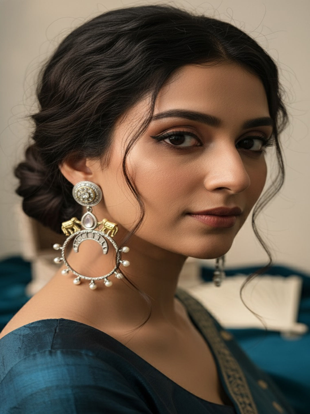 Women Gold Plated Elephant Shaped Drop Earrings