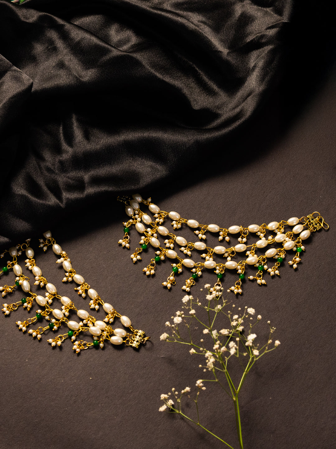 Gold-Plated Pearls Beaded Contemporary Ear Chain