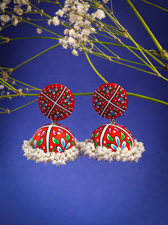 Silver-Plated Pearls Dome Shaped Jhumkas Earrings