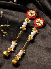 Gold Plated Pearls Beaded Contemporary Drop Earrings
