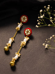 Gold Plated Pearls Beaded Contemporary Drop Earrings