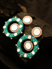 Silver-Plated Artificial Beaded & Mirror Circular Drop Earrings