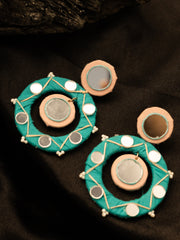 Silver-Plated Artificial Beaded & Mirror Circular Drop Earrings