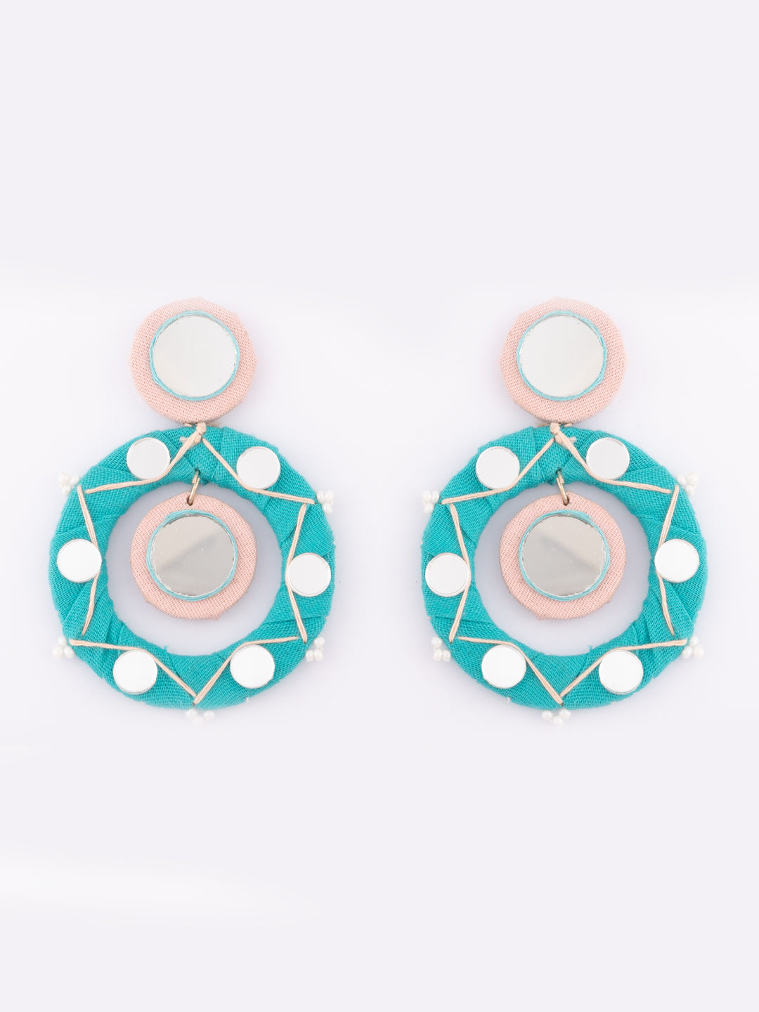 Silver-Plated Artificial Beaded & Mirror Circular Drop Earrings
