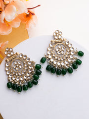 Gold Plated Artificial Stones Studded And Beaded Circular Shaped Drop Earrings