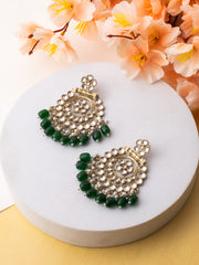 Gold Plated Artificial Stones Studded And Beaded Circular Shaped Drop Earrings