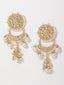 Gold-Plated Classic Kundan & Pearl Studded Drop Earrings