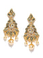 Off-White Gold-Plated Leaf-Shaped Stone-Studded Drop Earrings