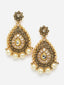 Off-White Gold-Plated Teardrop-Shaped Stone-Studded Drop Earrings