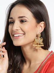 Gold-Plated Teardrop-Shaped Stone-Studded Jhumkas