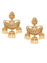 Gold-Plated Teardrop-Shaped Stone-Studded Jhumkas