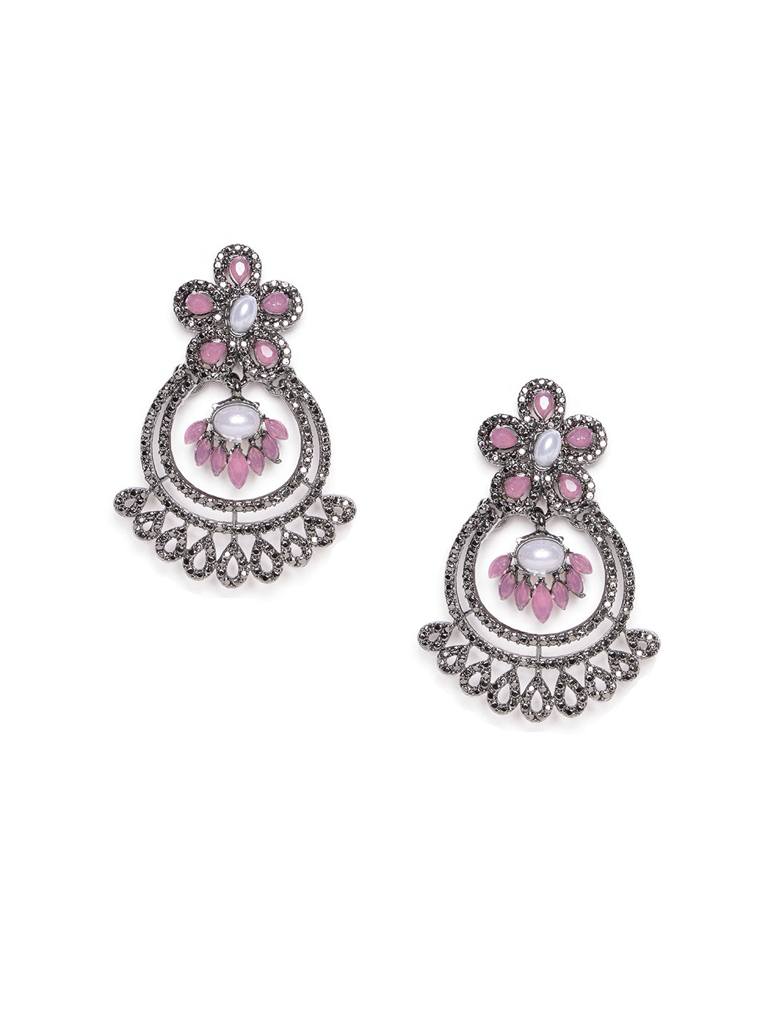 Silver-Toned Contemporary Chandbalis Earrings