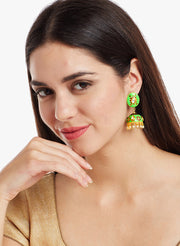 Gold-Plated & Green Dome-Shaped Jhumkas