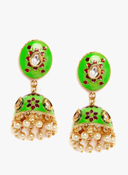 Gold-Plated & Green Dome-Shaped Jhumkas