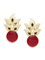 Red Gold-Plated Stone-Studded Hand-Painted Drop Earrings